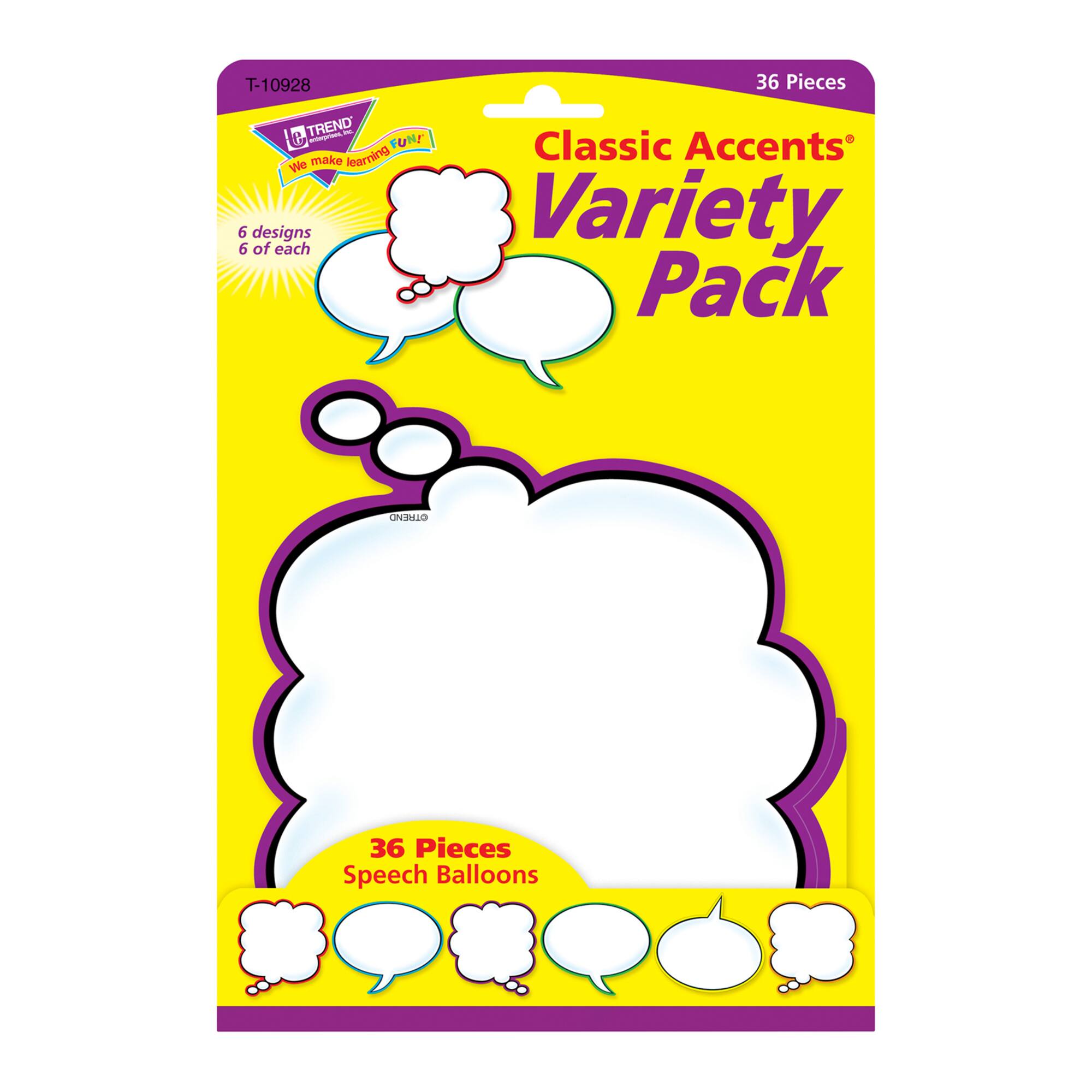 TREND Enterprises® Speech Balloons Classic Accents® Variety Pack, 3 Packs of 36